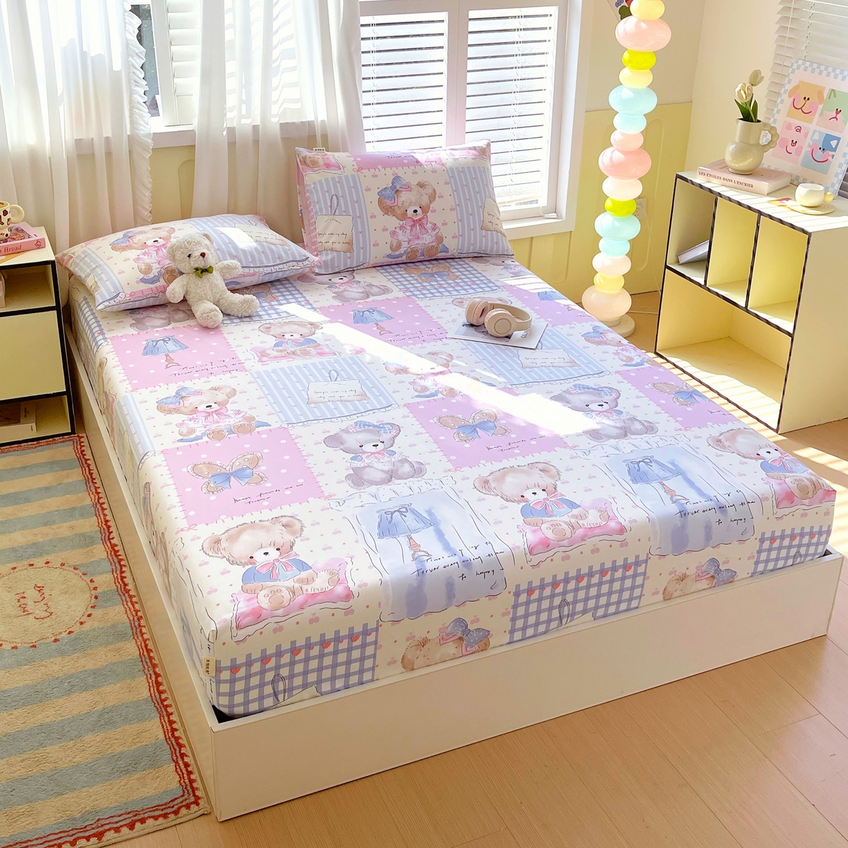 91家纺网 家纺一手货源 找家纺 金鑫汇家纺 2026新款全棉老粗布单品床笠系列 熊熊精灵