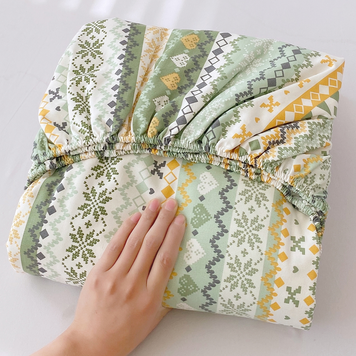 金鑫汇家纺 2026新款全棉老粗布单品床笠系列 星辰-绿