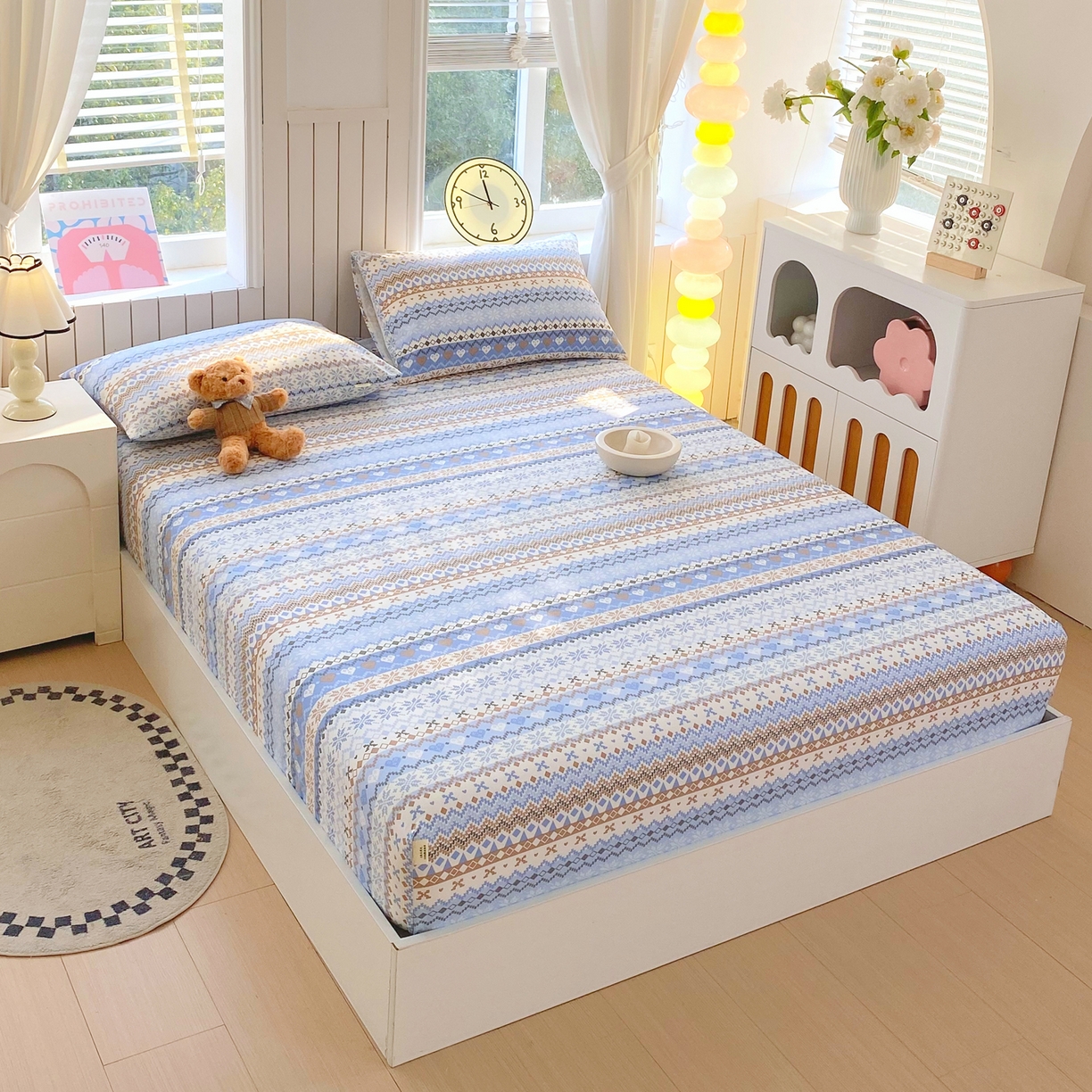 91家纺网 家纺一手货源 找家纺 金鑫汇家纺 2026新款全棉老粗布单品床笠系列 星辰-蓝