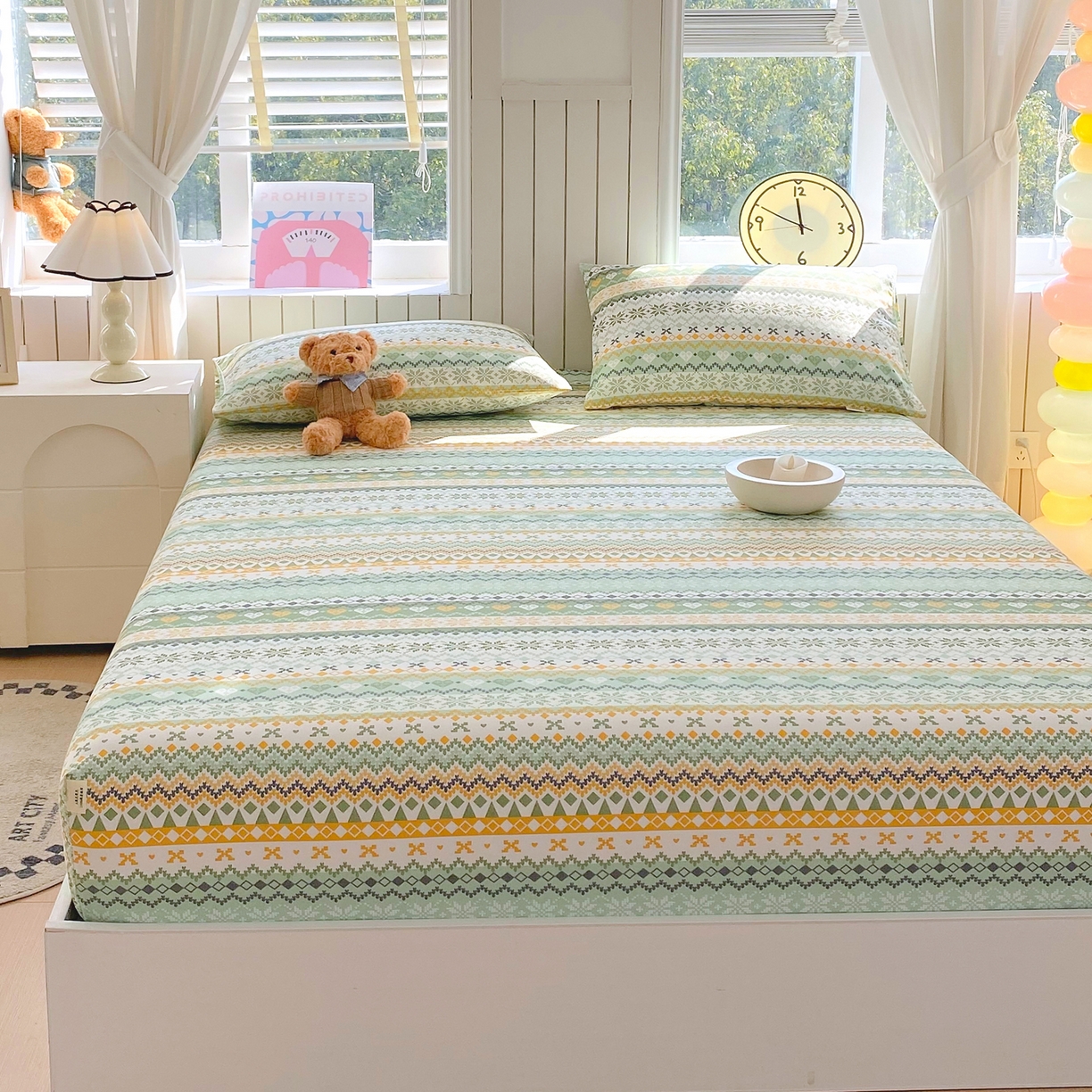 91家纺网 家纺一手货源 找家纺 金鑫汇家纺 2026新款全棉老粗布单品床笠系列 星辰-绿