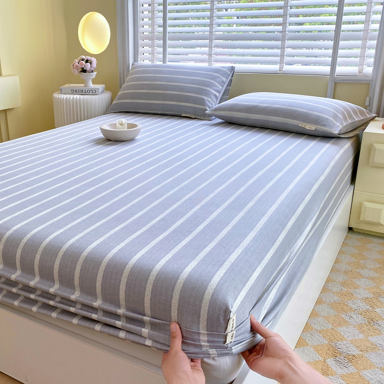 91家纺网 家纺一手货源 找家纺 金鑫汇家纺 2026新款全棉老粗布单品床笠系列 朴素条纹