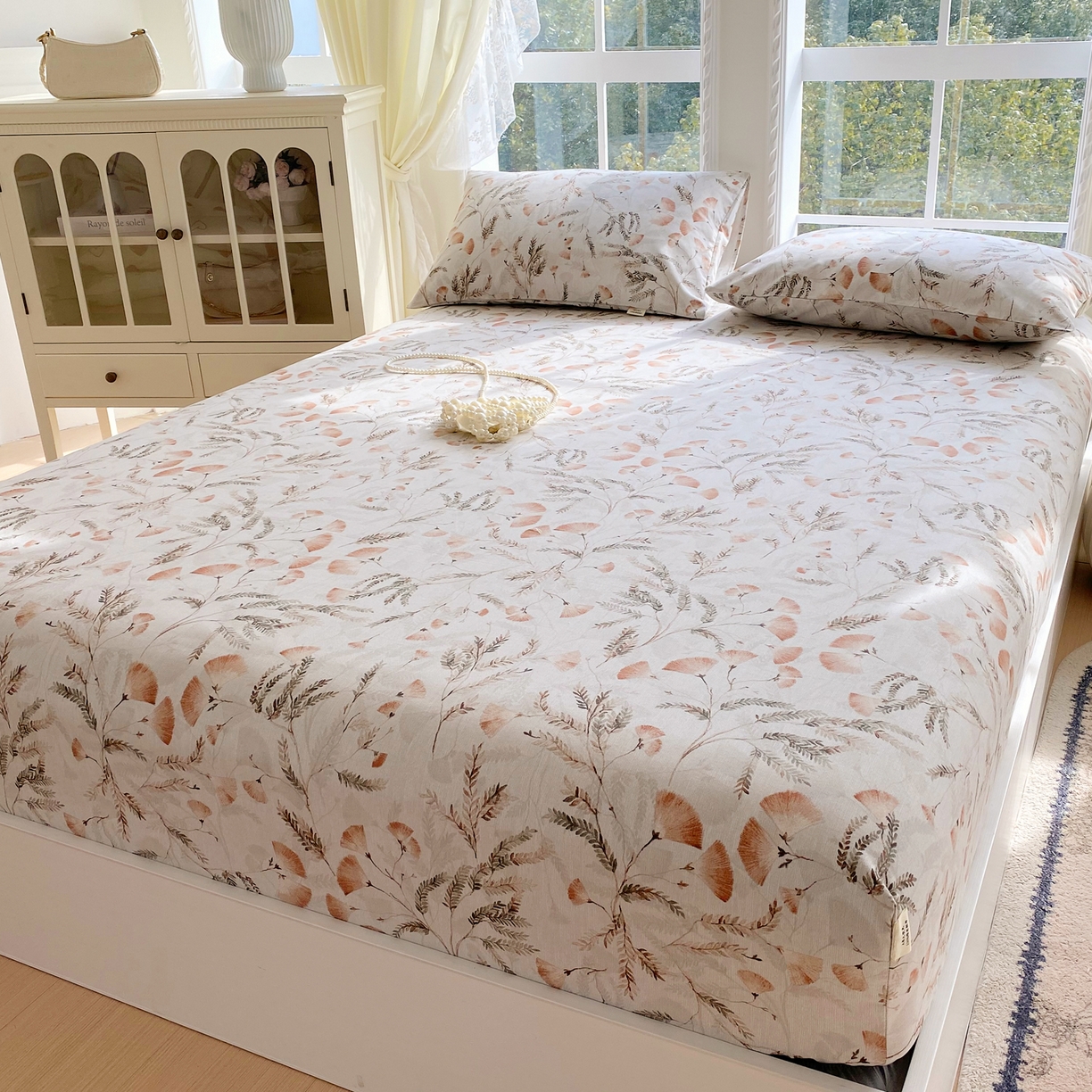 91家纺网 家纺一手货源 找家纺 金鑫汇家纺 2026新款全棉老粗布单品床笠系列 月下花影-桔