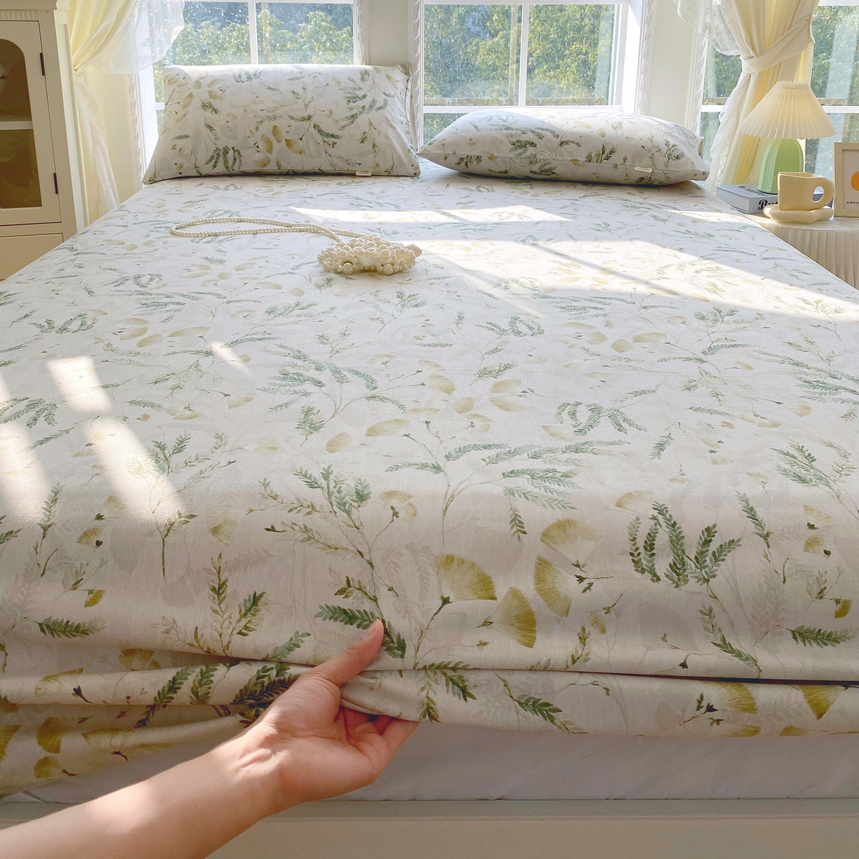 91家纺网 家纺一手货源 找家纺 金鑫汇家纺 2026新款全棉老粗布单品床笠系列 月下花影-绿