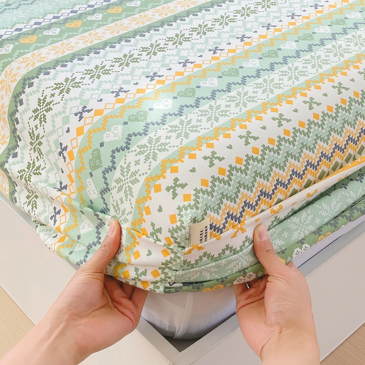 91家纺网 家纺一手货源 找家纺 金鑫汇家纺 2026新款全棉老粗布单品床笠系列 星辰-绿