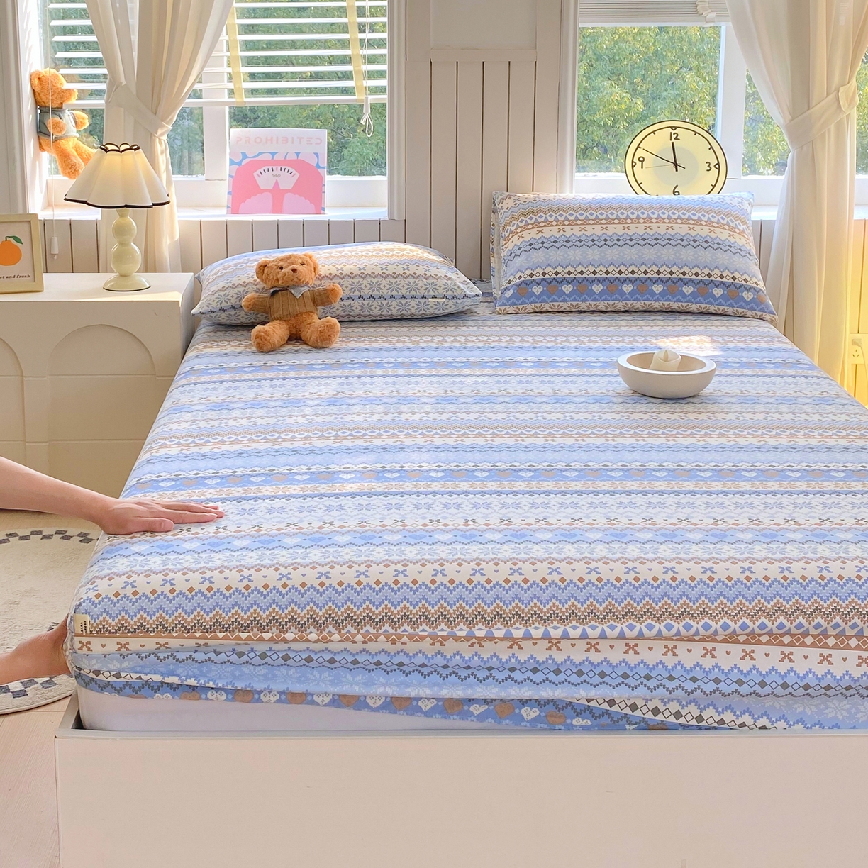 91家纺网 家纺一手货源 找家纺 金鑫汇家纺 2026新款全棉老粗布单品床笠系列 星辰-蓝