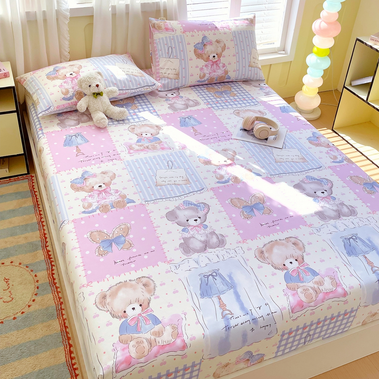 91家纺网 家纺一手货源 找家纺 金鑫汇家纺 2026新款全棉老粗布单品床笠系列 熊熊精灵