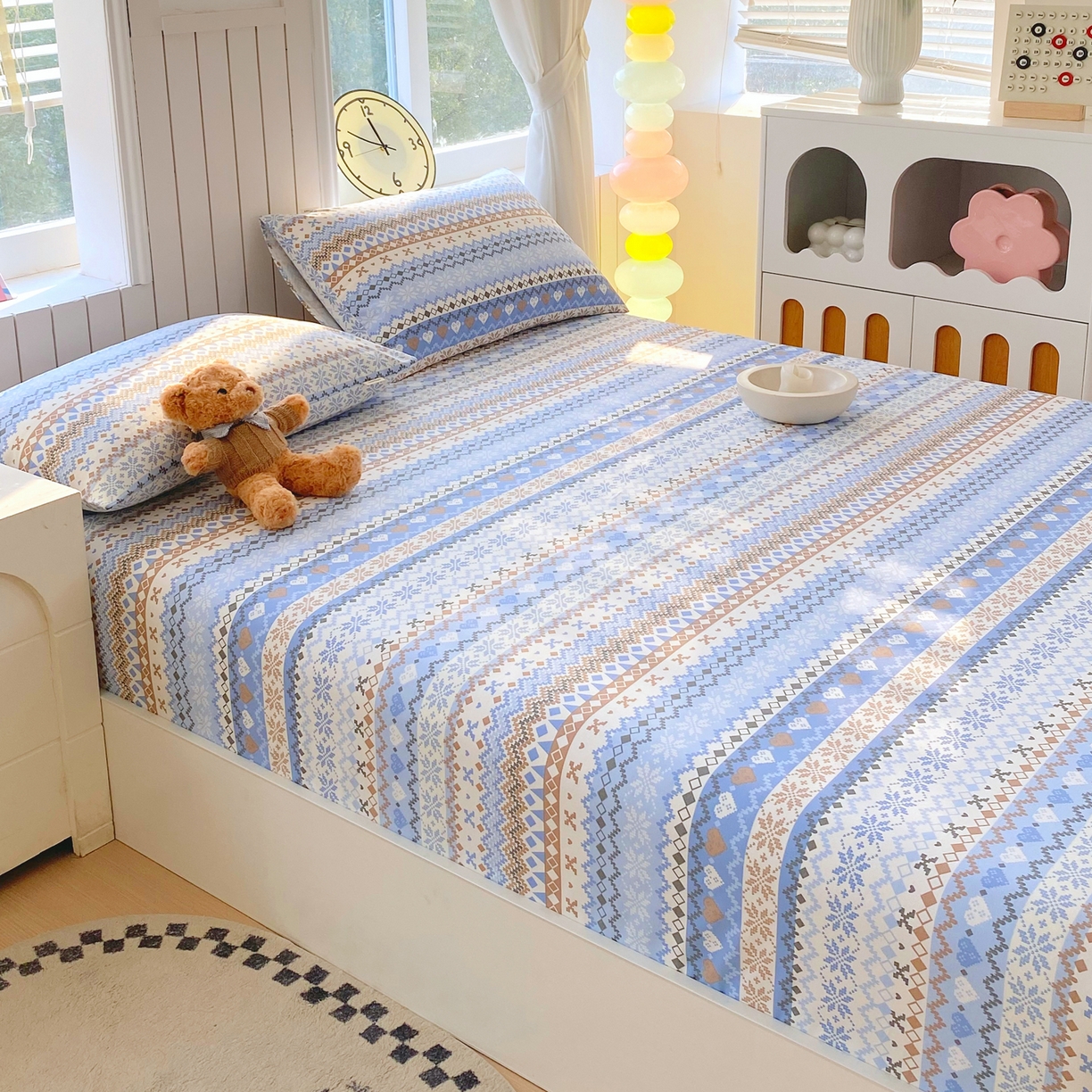 91家纺网 家纺一手货源 找家纺 金鑫汇家纺 2026新款全棉老粗布单品床笠系列 星辰-蓝