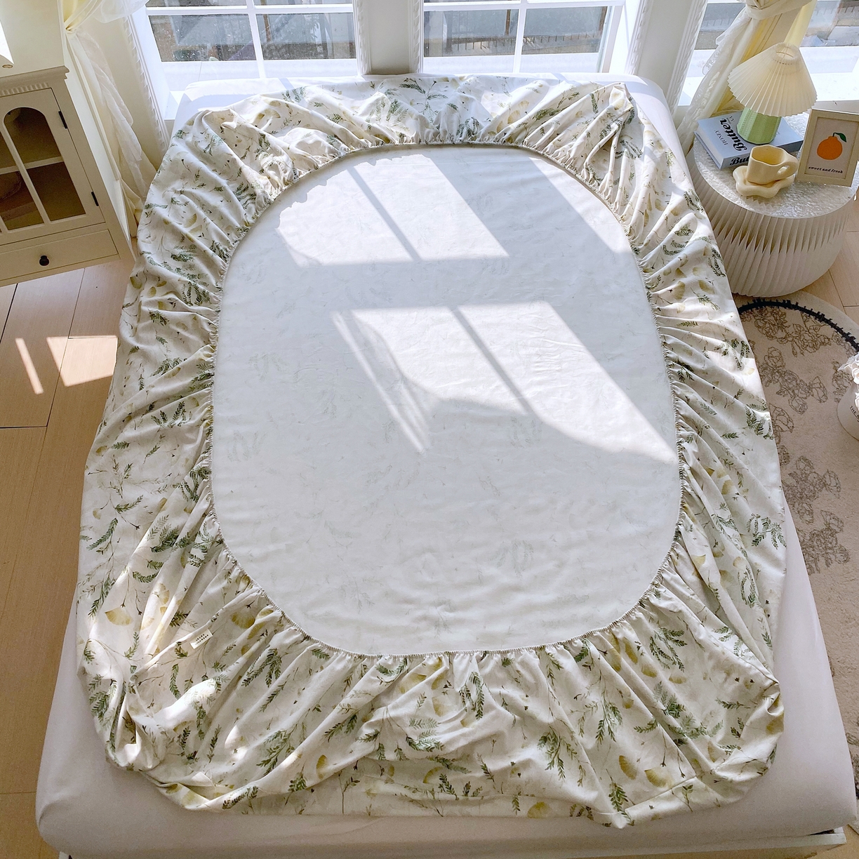 91家纺网 家纺一手货源 找家纺 金鑫汇家纺 2026新款全棉老粗布单品床笠系列 月下花影-绿