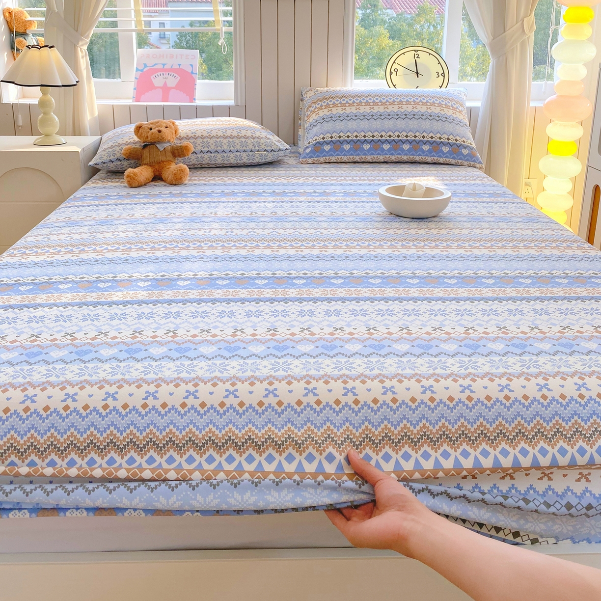 91家纺网 家纺一手货源 找家纺 金鑫汇家纺 2026新款全棉老粗布单品床笠系列 星辰-蓝