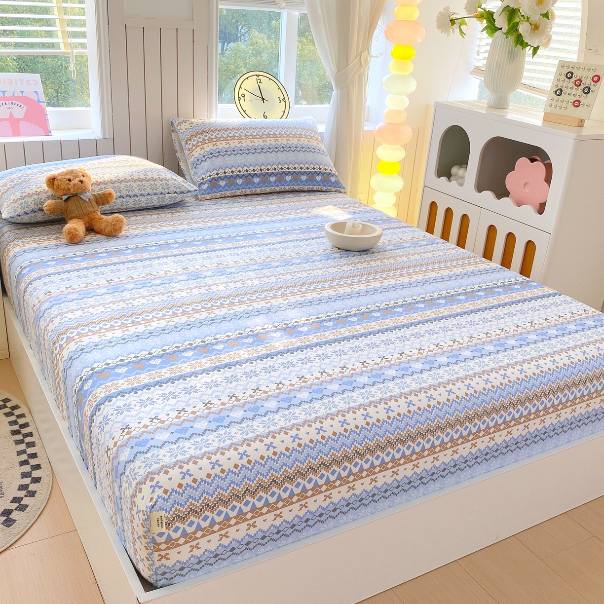 91家纺网 家纺一手货源 找家纺 金鑫汇家纺 2026新款全棉老粗布单品床笠系列 星辰-蓝