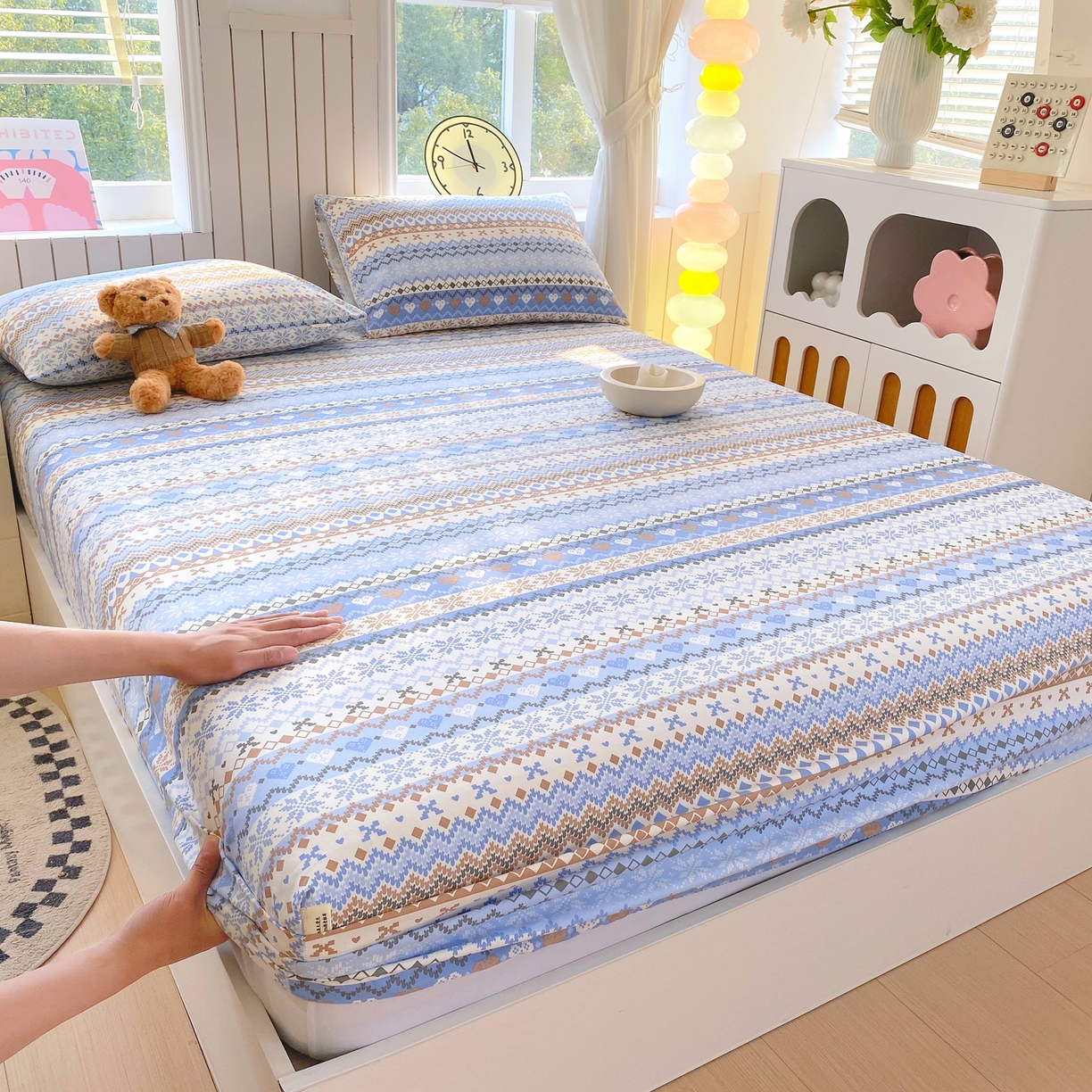 91家纺网 家纺一手货源 找家纺 金鑫汇家纺 2026新款全棉老粗布单品床笠系列 星辰-蓝