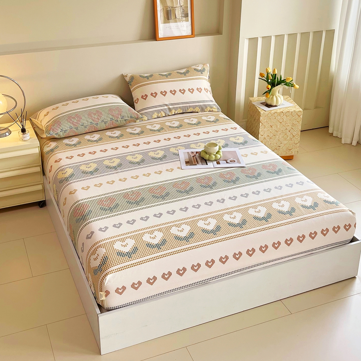 91家纺网 家纺一手货源 找家纺 金鑫汇家纺 2026新款全棉老粗布单品床笠系列 同心千鸟格