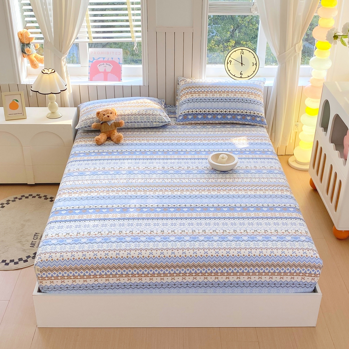 91家纺网 家纺一手货源 找家纺 金鑫汇家纺 2026新款全棉老粗布单品床笠系列 星辰-蓝