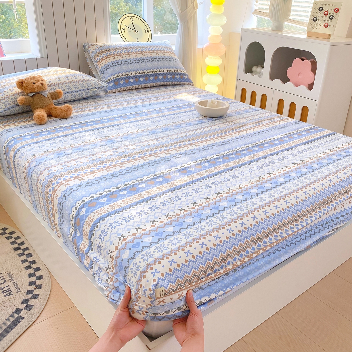 91家纺网 家纺一手货源 找家纺 金鑫汇家纺 2026新款全棉老粗布单品床笠系列 星辰-蓝