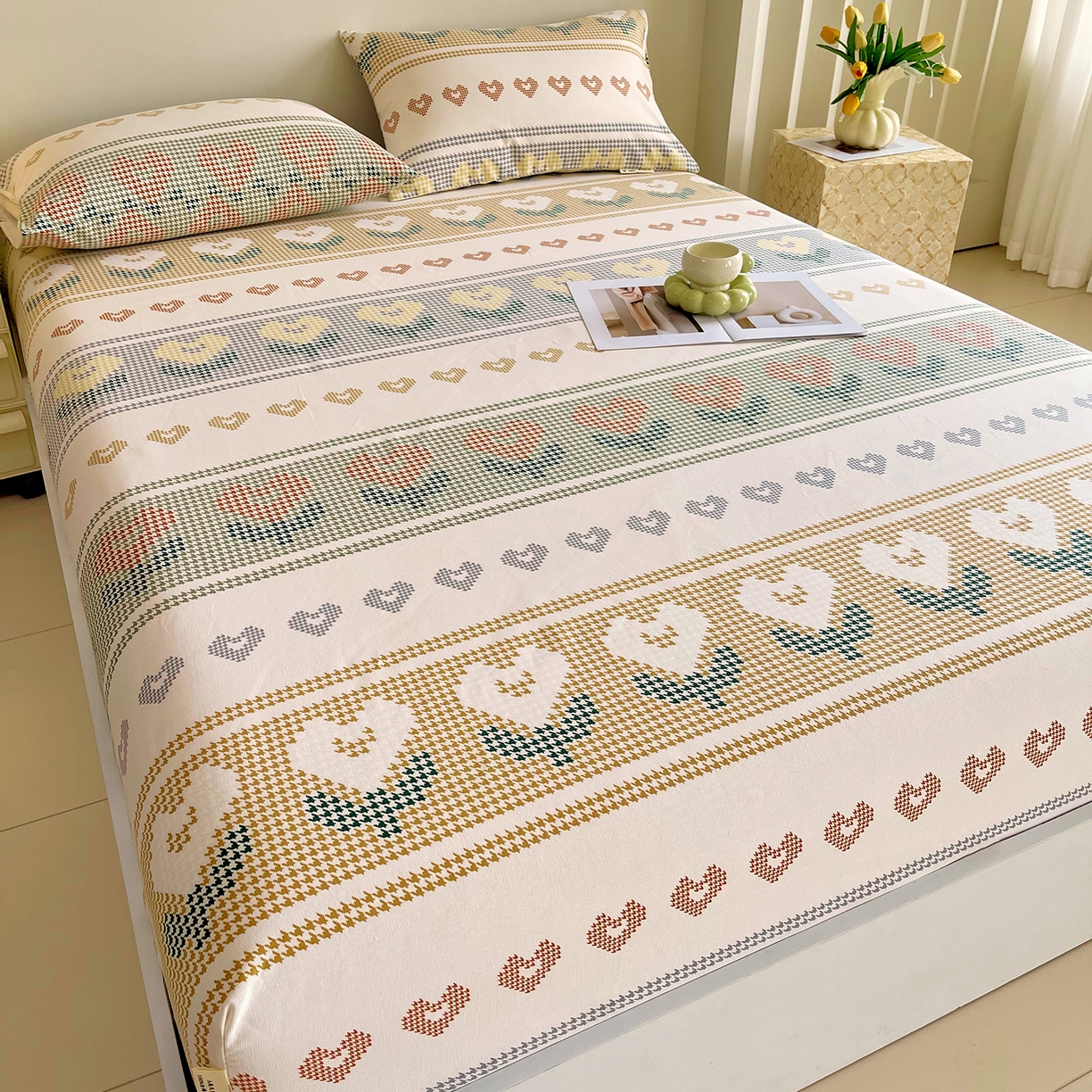 91家纺网 家纺一手货源 找家纺 金鑫汇家纺 2026新款全棉老粗布单品床笠系列 同心千鸟格