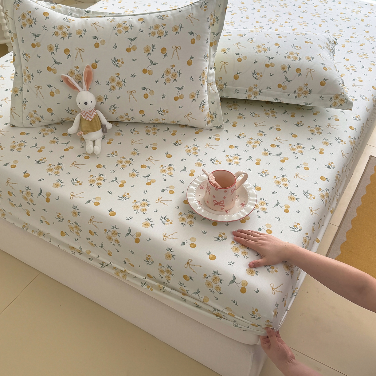 91家纺网 家纺一手货源 找家纺 壹贝家纺 2026新款全棉印花床笠系列 如愿