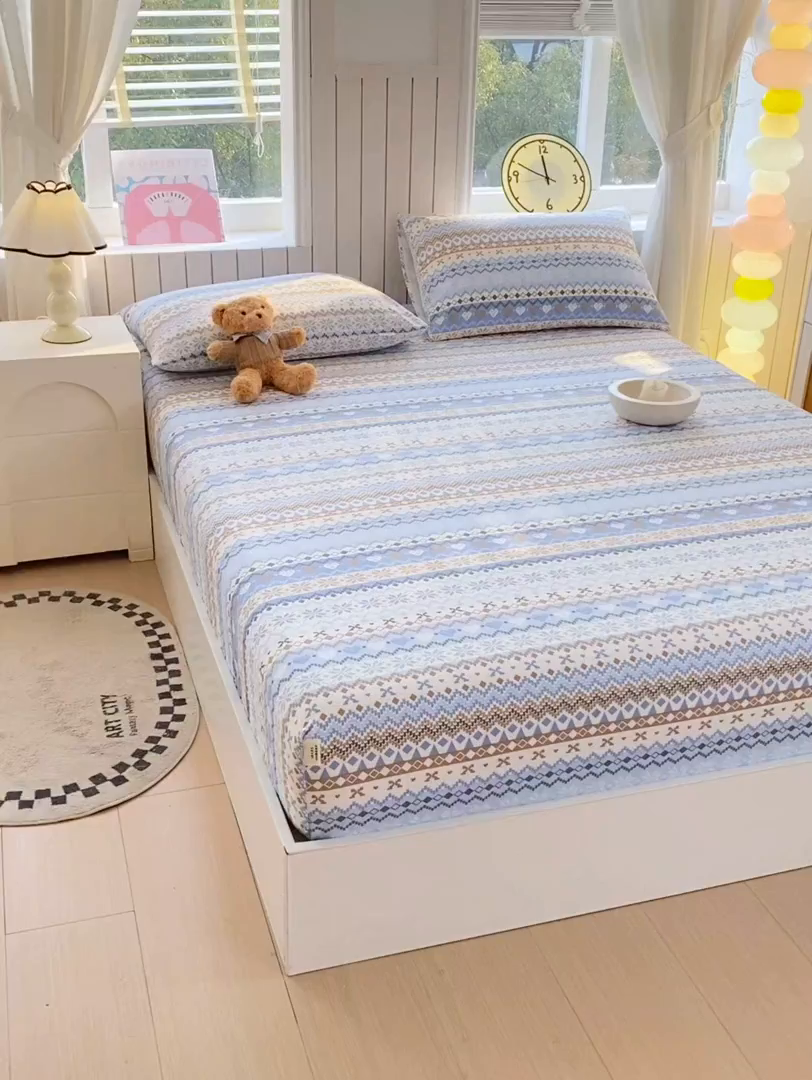 91家纺网 家纺一手货源 找家纺 金鑫汇家纺 2026新款全棉老粗布单品床笠系列 星辰-蓝