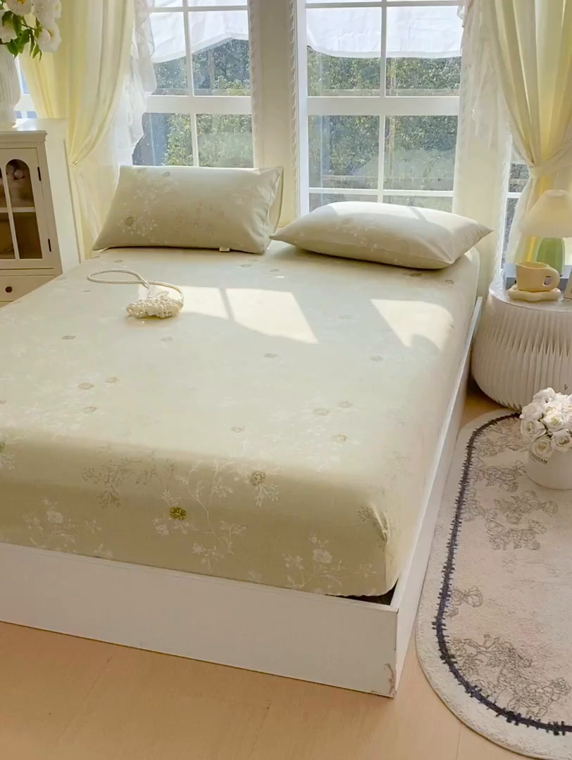 91家纺网 家纺一手货源 找家纺 金鑫汇家纺 2026新款全棉老粗布单品床笠系列 浅绿可露丽