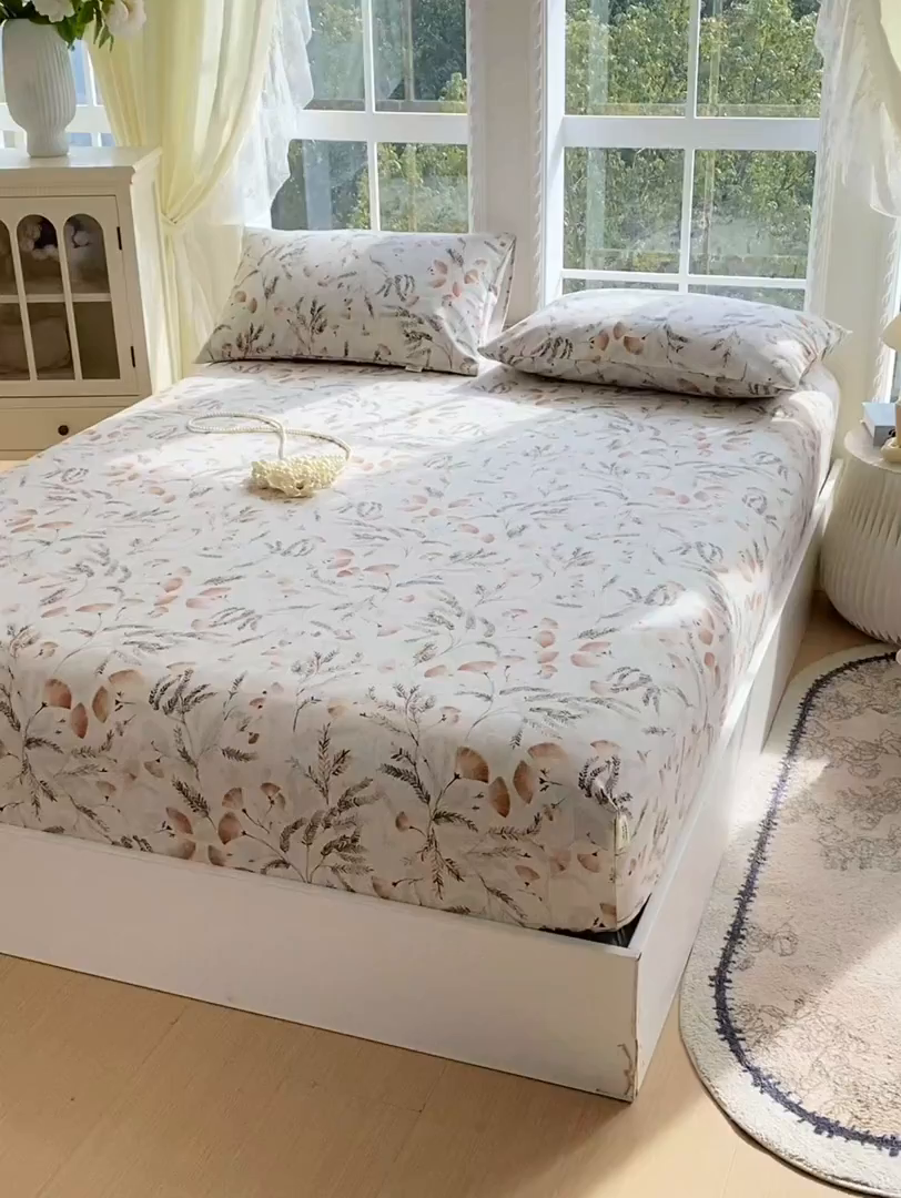 91家纺网 家纺一手货源 找家纺 金鑫汇家纺 2026新款全棉老粗布单品床笠系列 月下花影-桔