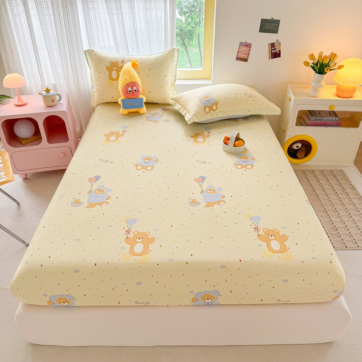 壹贝家纺 2026新款全棉印花床笠系列 软萌小熊