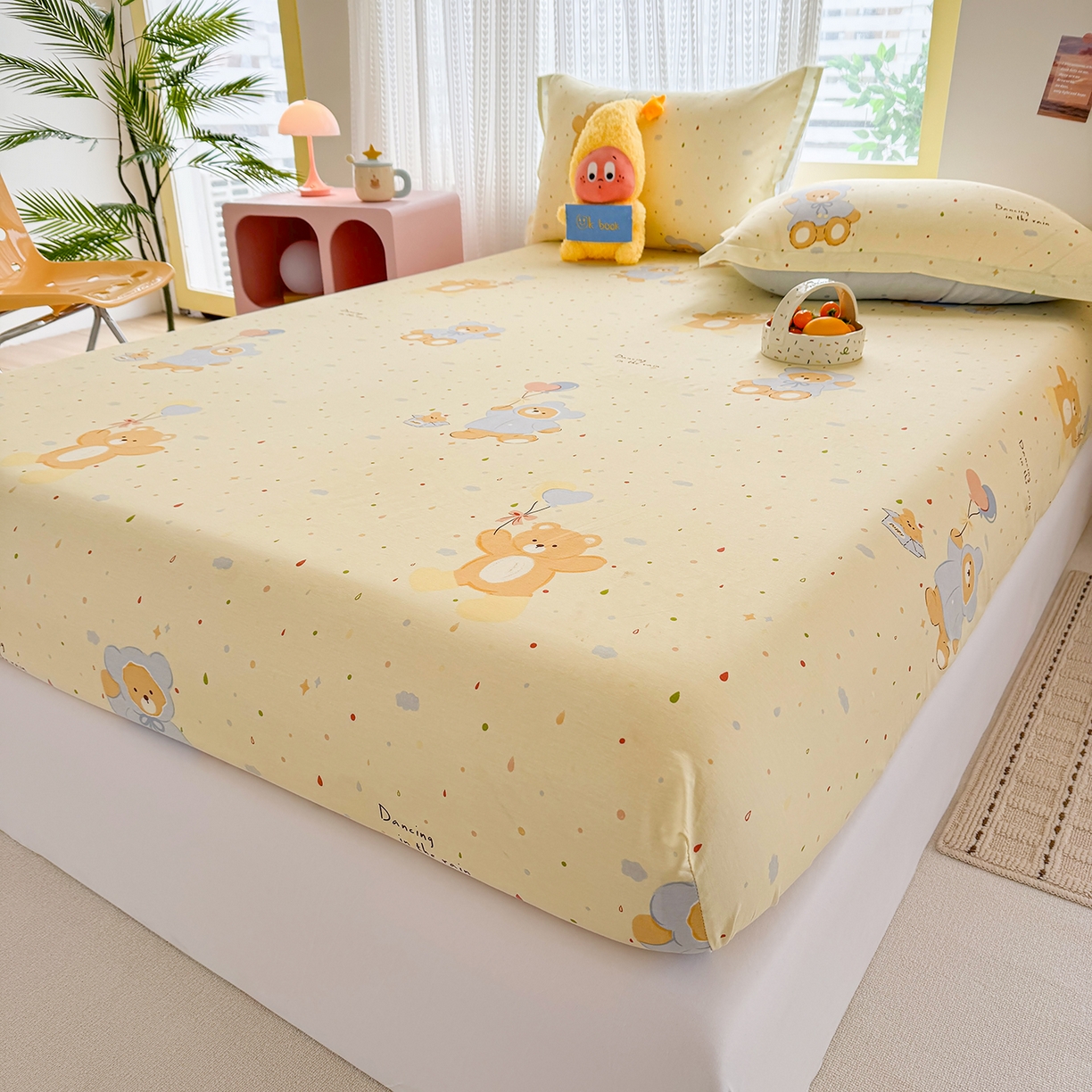 91家纺网 家纺一手货源 找家纺 壹贝家纺 2026新款全棉印花床笠系列 软萌小熊