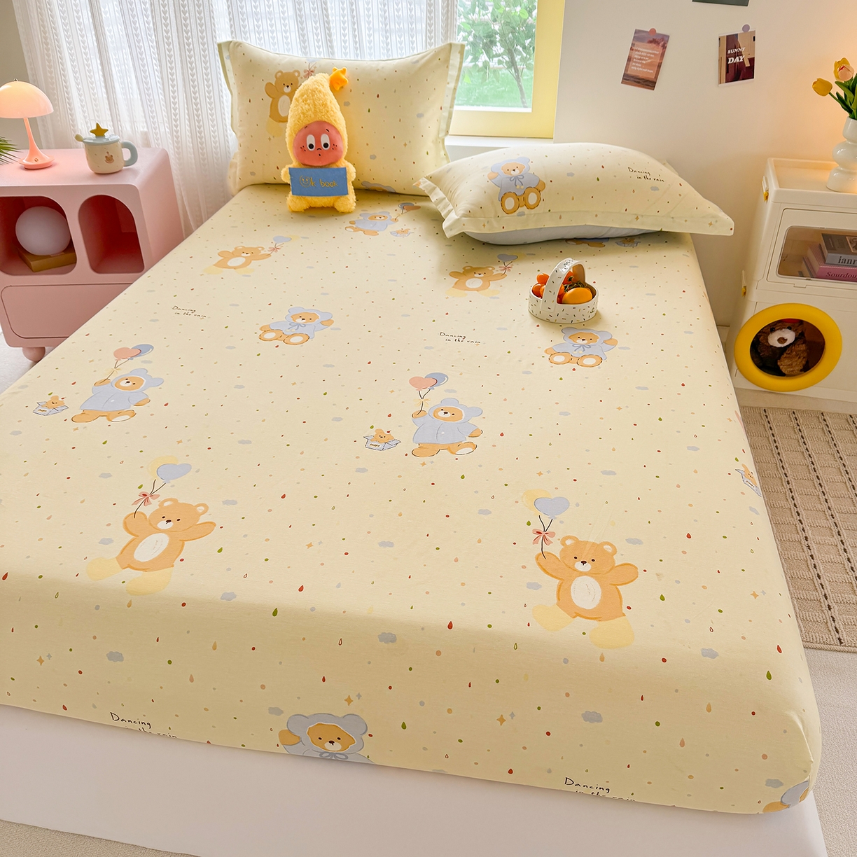 91家纺网 家纺一手货源 找家纺 壹贝家纺 2026新款全棉印花床笠系列 软萌小熊