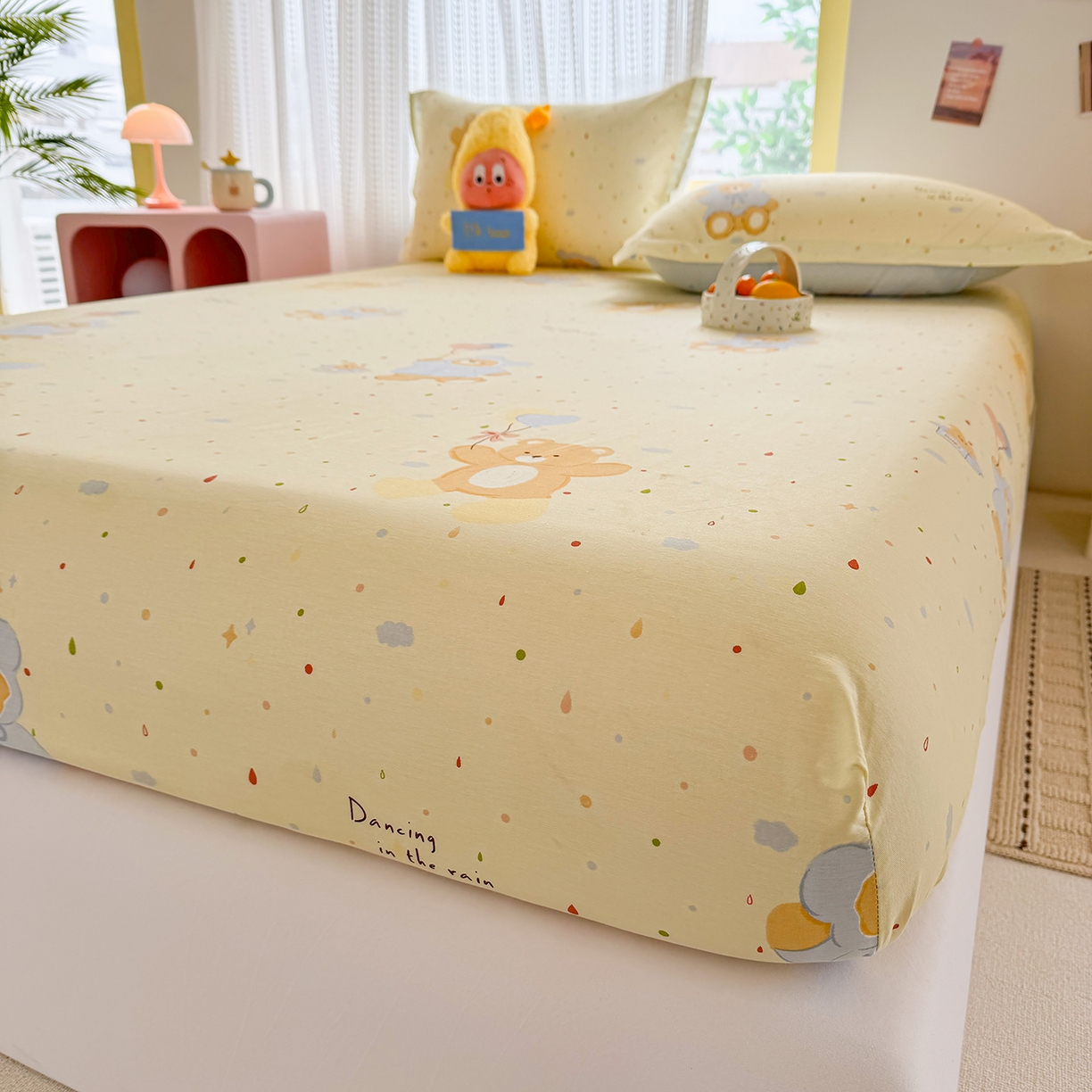 91家纺网 家纺一手货源 找家纺 壹贝家纺 2026新款全棉印花床笠系列 软萌小熊