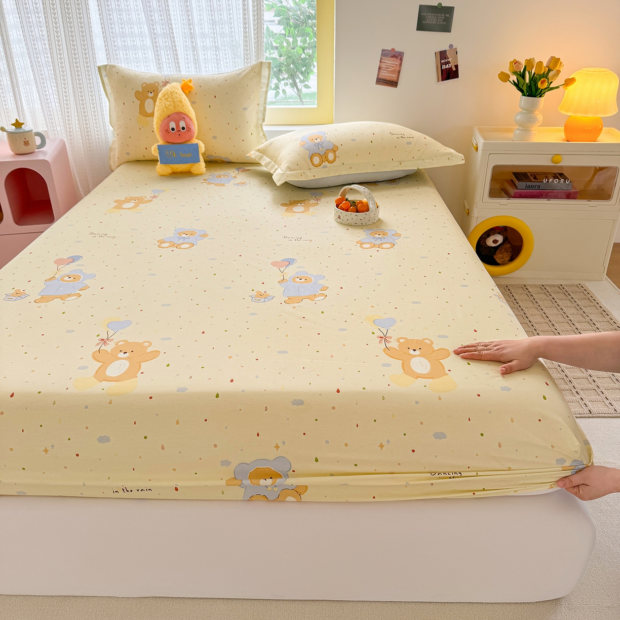 91家纺网 家纺一手货源 找家纺 壹贝家纺 2026新款全棉印花床笠系列 软萌小熊