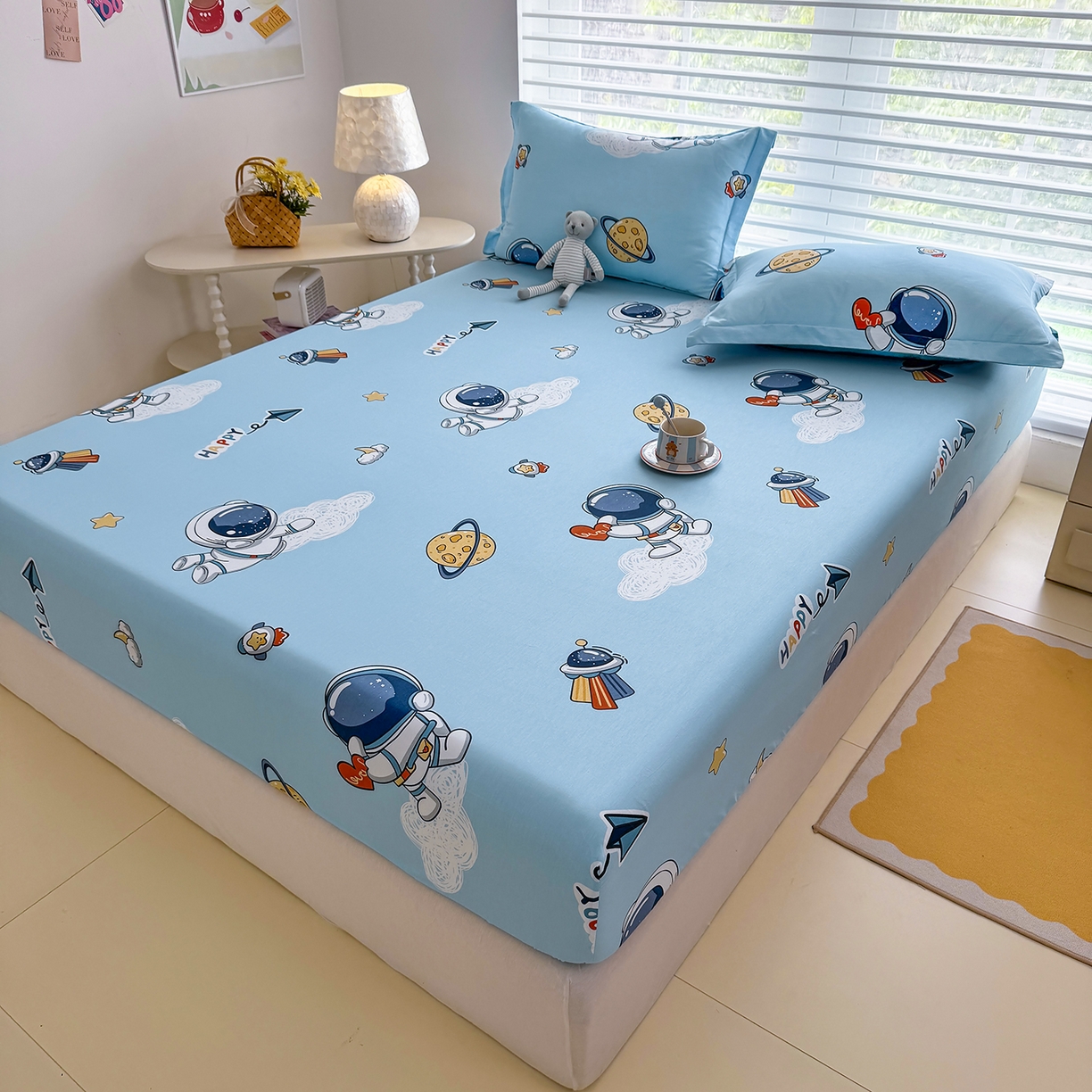 91家纺网 家纺一手货源 找家纺 壹贝家纺 2026新款全棉印花床笠系列 太空奇遇