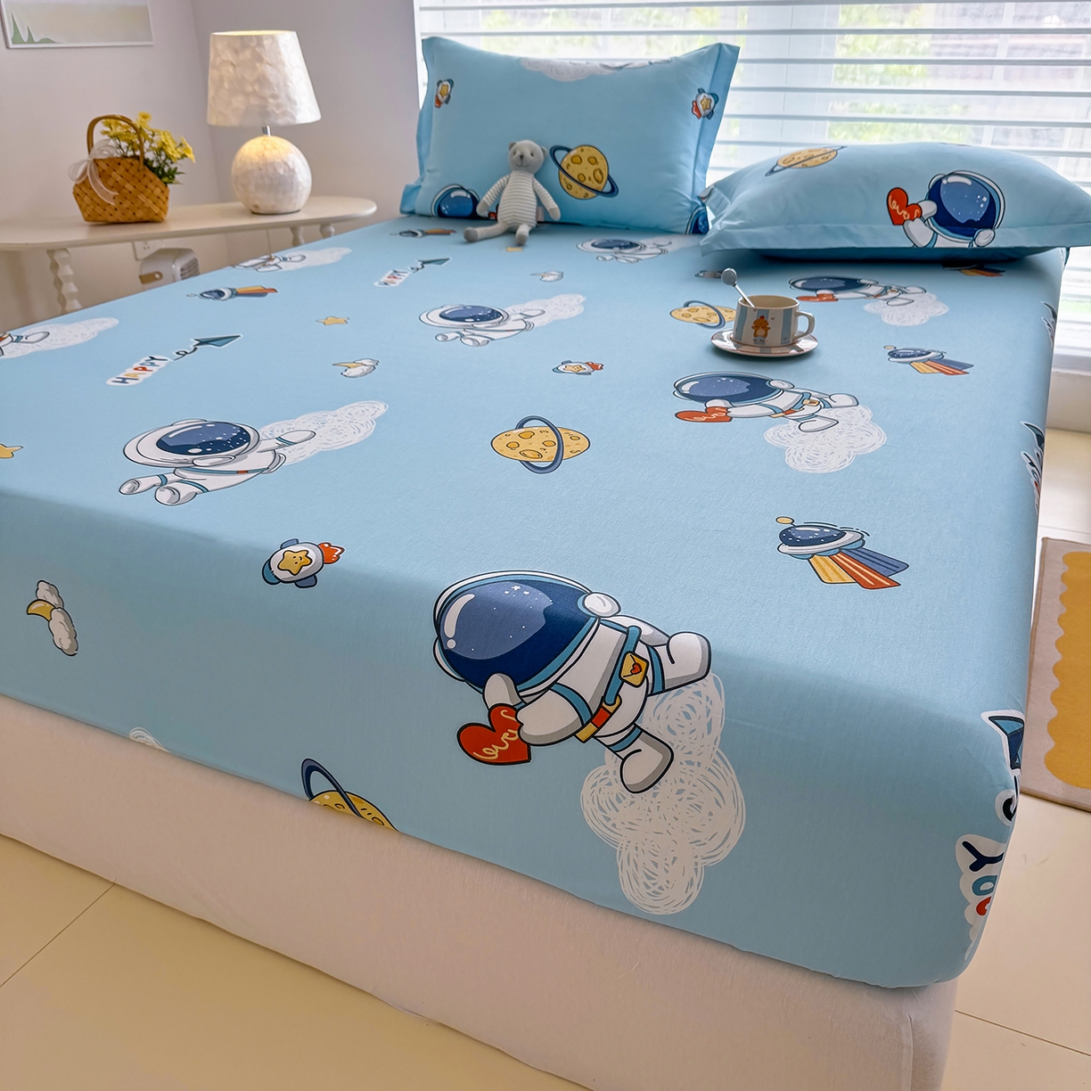 91家纺网 家纺一手货源 找家纺 壹贝家纺 2026新款全棉印花床笠系列 太空奇遇