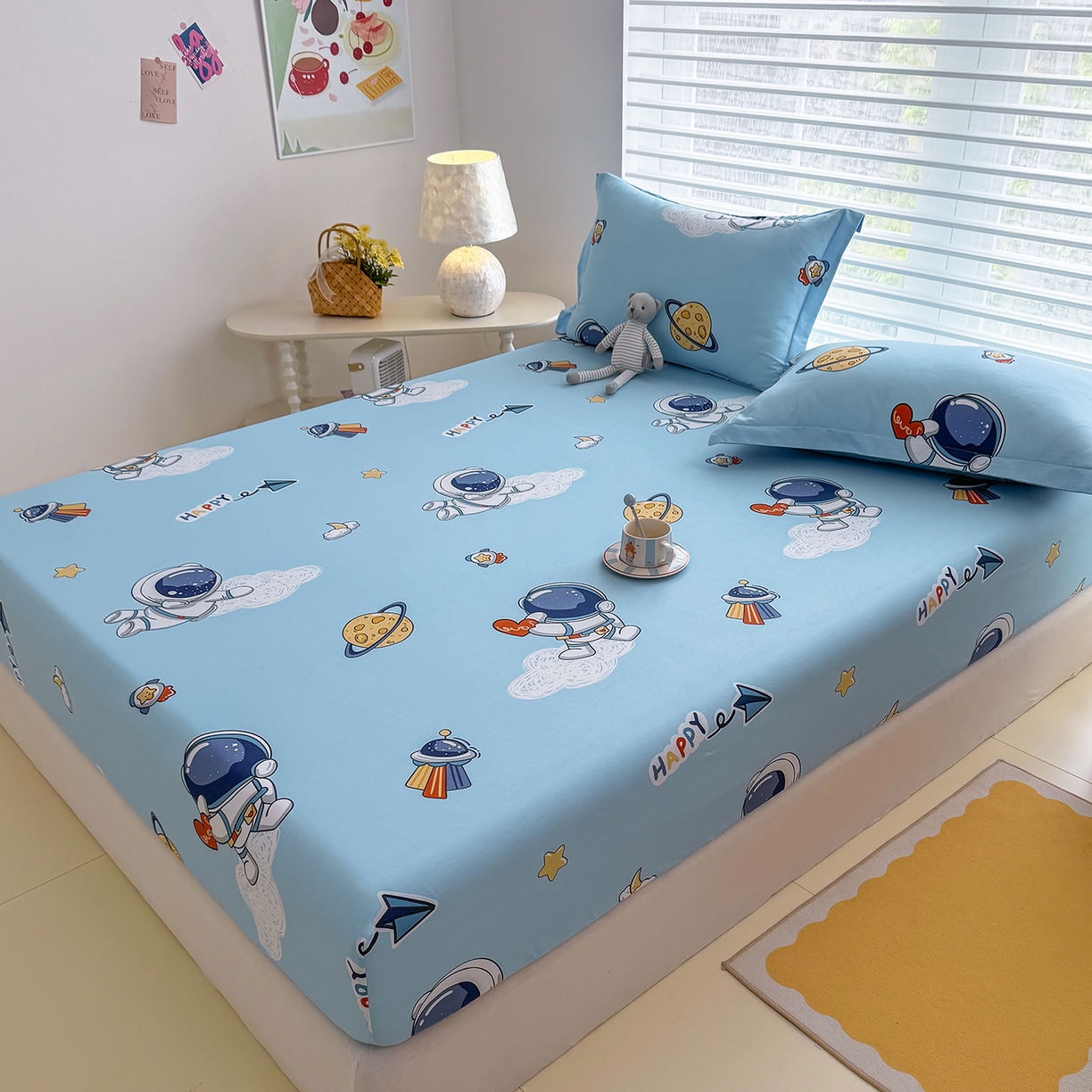 91家纺网 家纺一手货源 找家纺 壹贝家纺 2026新款全棉印花床笠系列 太空奇遇