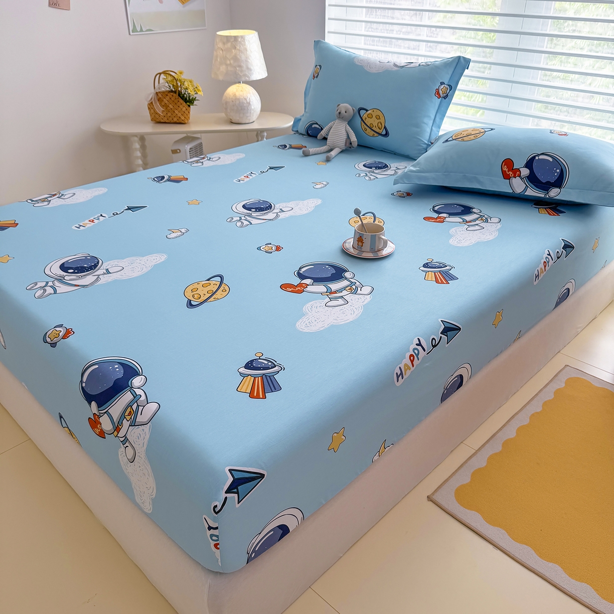 91家纺网 家纺一手货源 找家纺 壹贝家纺 2026新款全棉印花床笠系列 太空奇遇