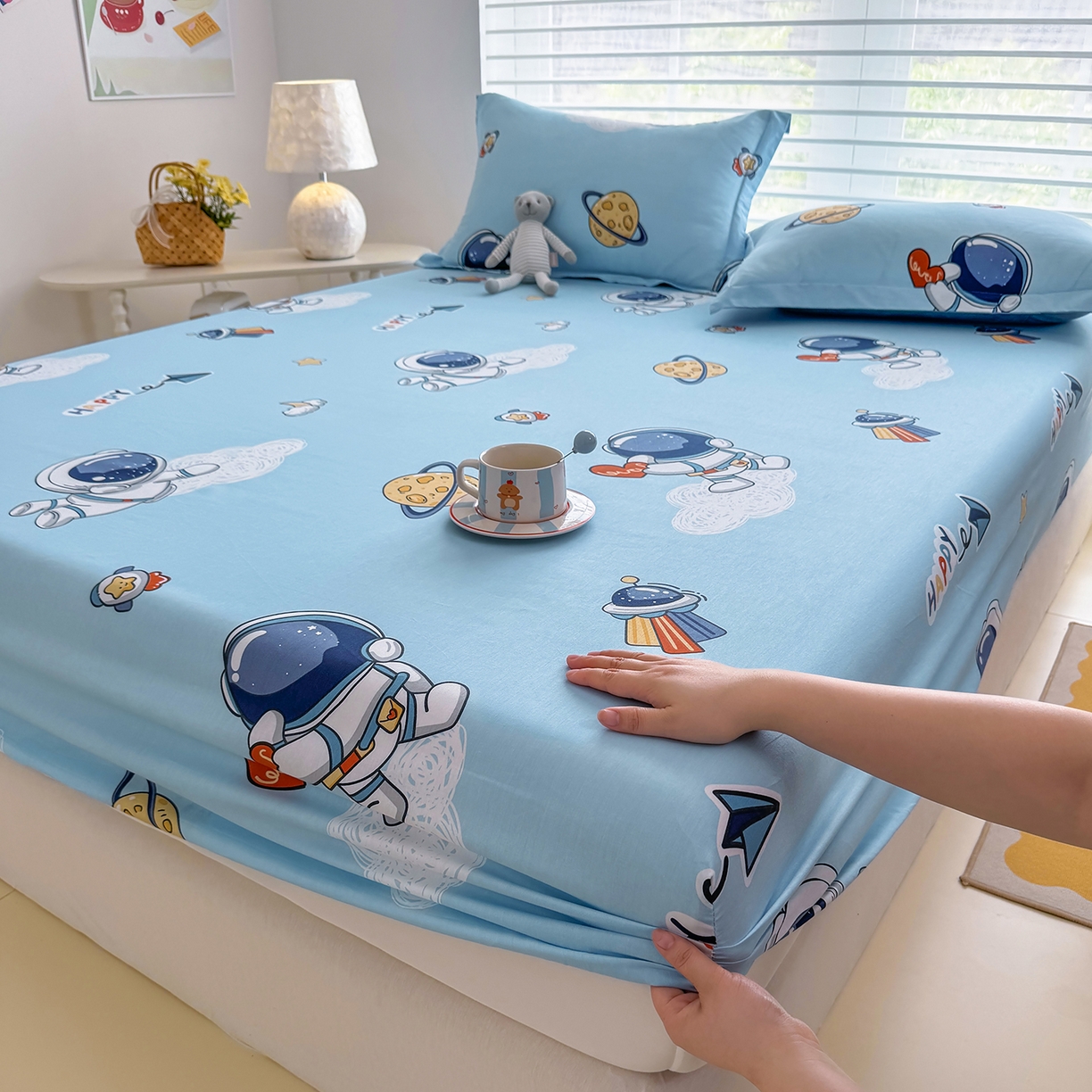 91家纺网 家纺一手货源 找家纺 壹贝家纺 2026新款全棉印花床笠系列 太空奇遇