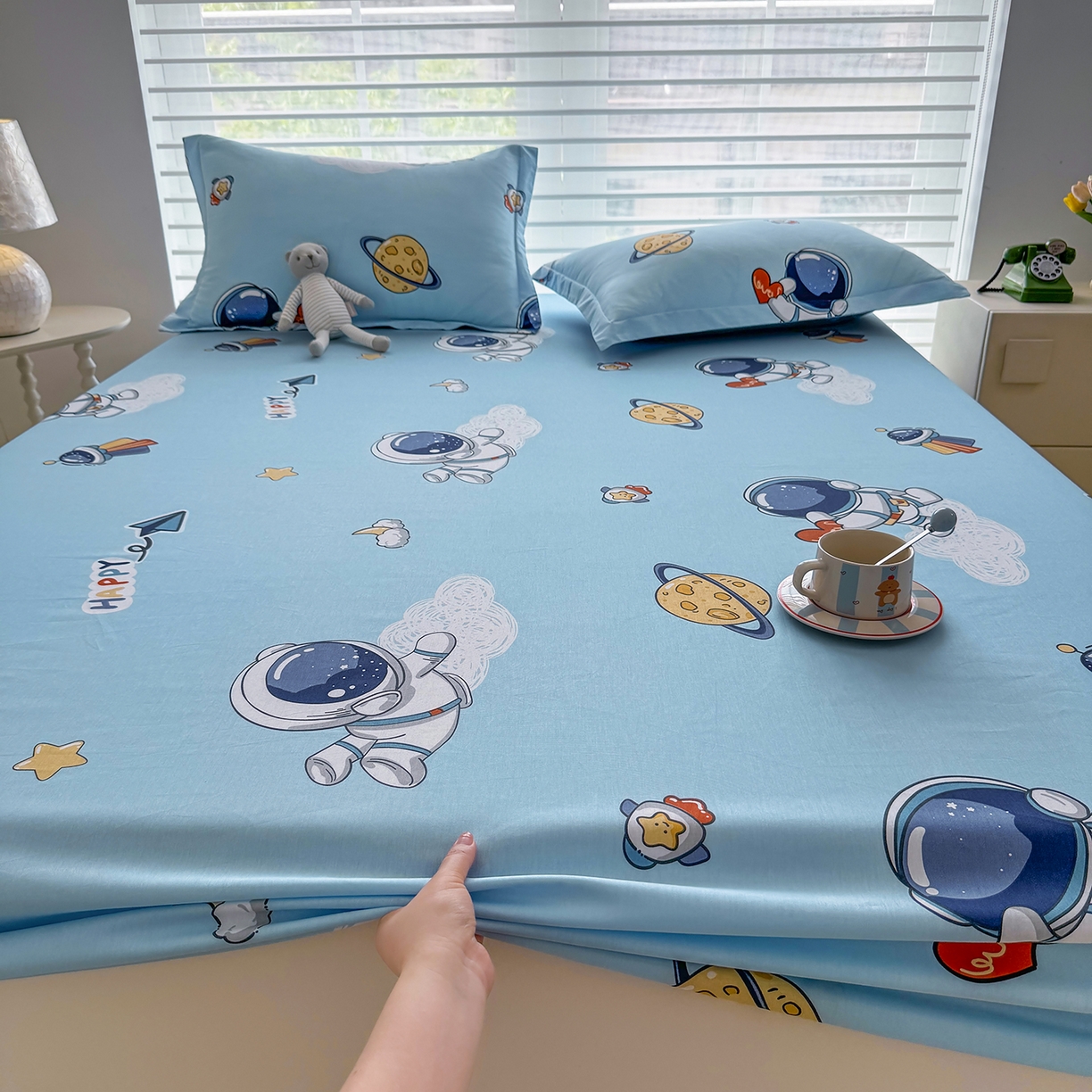 91家纺网 家纺一手货源 找家纺 壹贝家纺 2026新款全棉印花床笠系列 太空奇遇