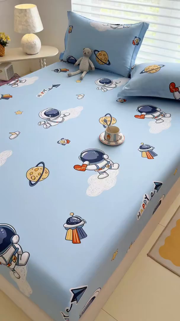 91家纺网 家纺一手货源 找家纺 壹贝家纺 2026新款全棉印花床笠系列 太空奇遇