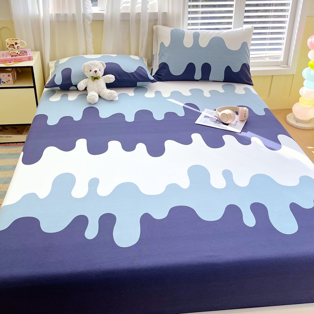 91家纺网 家纺一手货源 找家纺 金鑫汇家纺 2026新款全棉老粗布单品床笠系列 奶油蓝