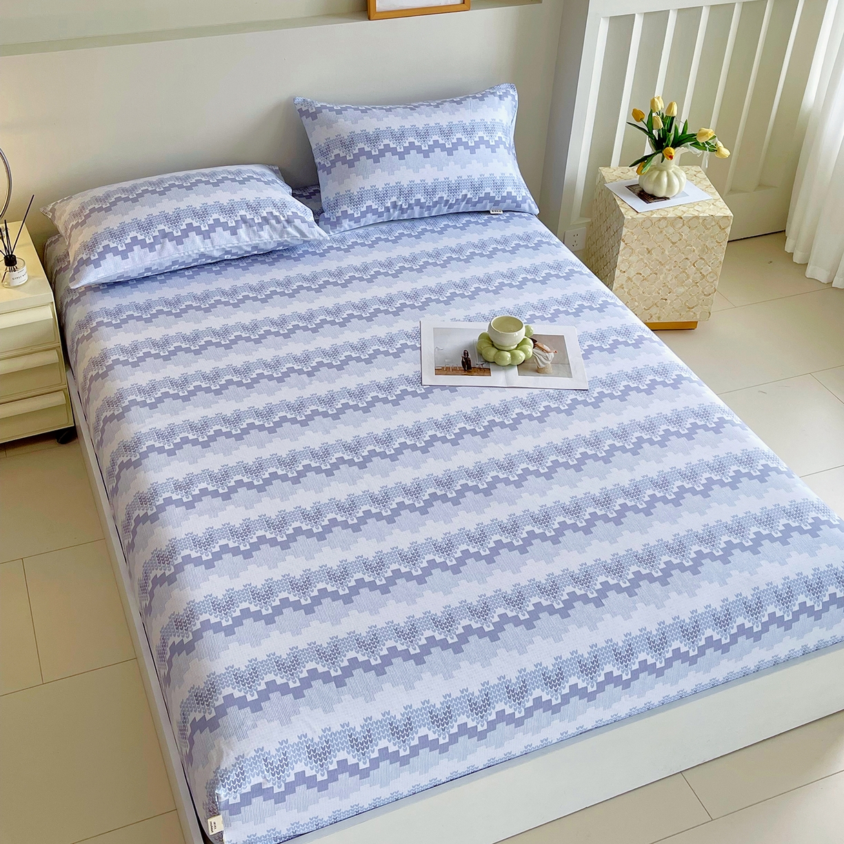 91家纺网 家纺一手货源 找家纺 金鑫汇家纺 2026新款全棉老粗布单品床笠系列 燕南飞-蓝