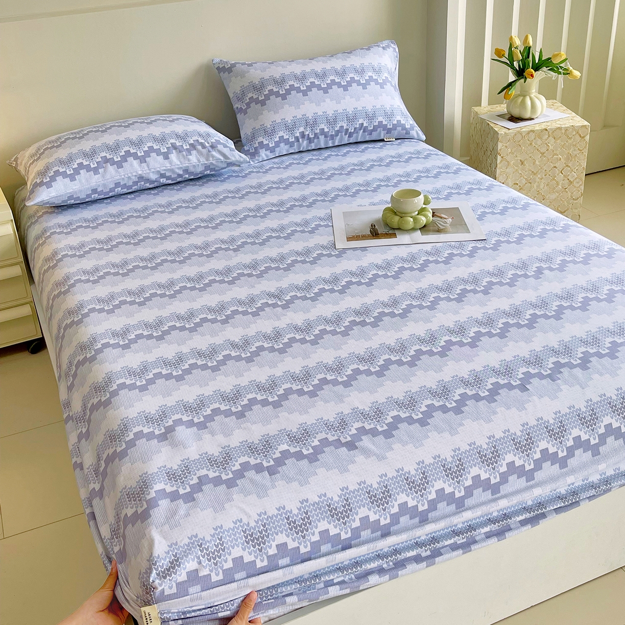 91家纺网 家纺一手货源 找家纺 金鑫汇家纺 2026新款全棉老粗布单品床笠系列 燕南飞-蓝