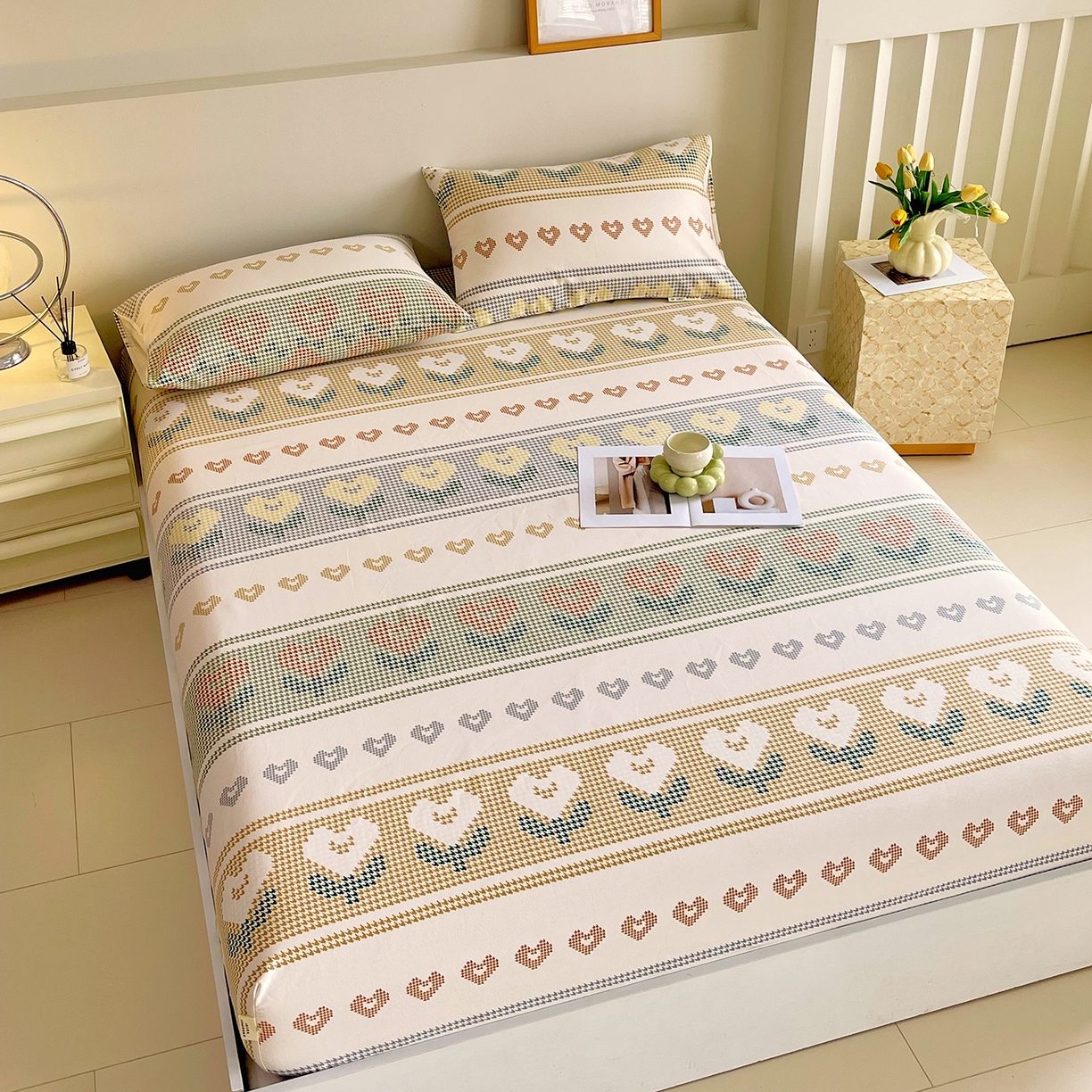 91家纺网 家纺一手货源 找家纺 金鑫汇家纺 2026新款全棉老粗布单品床笠系列 同心千鸟格