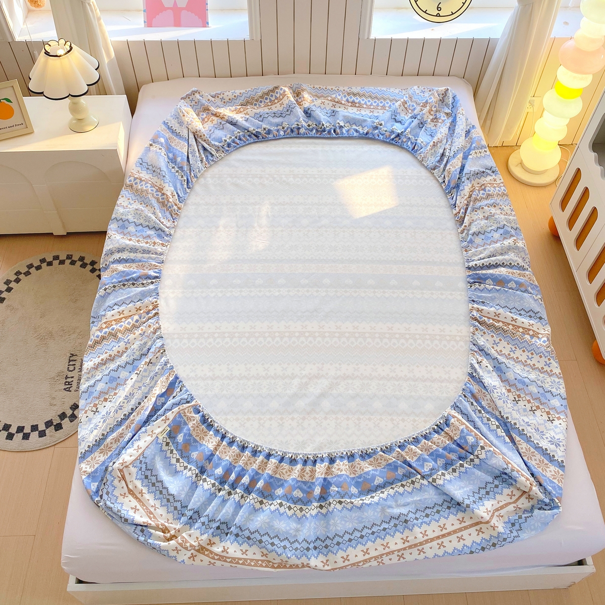 91家纺网 家纺一手货源 找家纺 金鑫汇家纺 2026新款全棉老粗布单品床笠系列 星辰-蓝