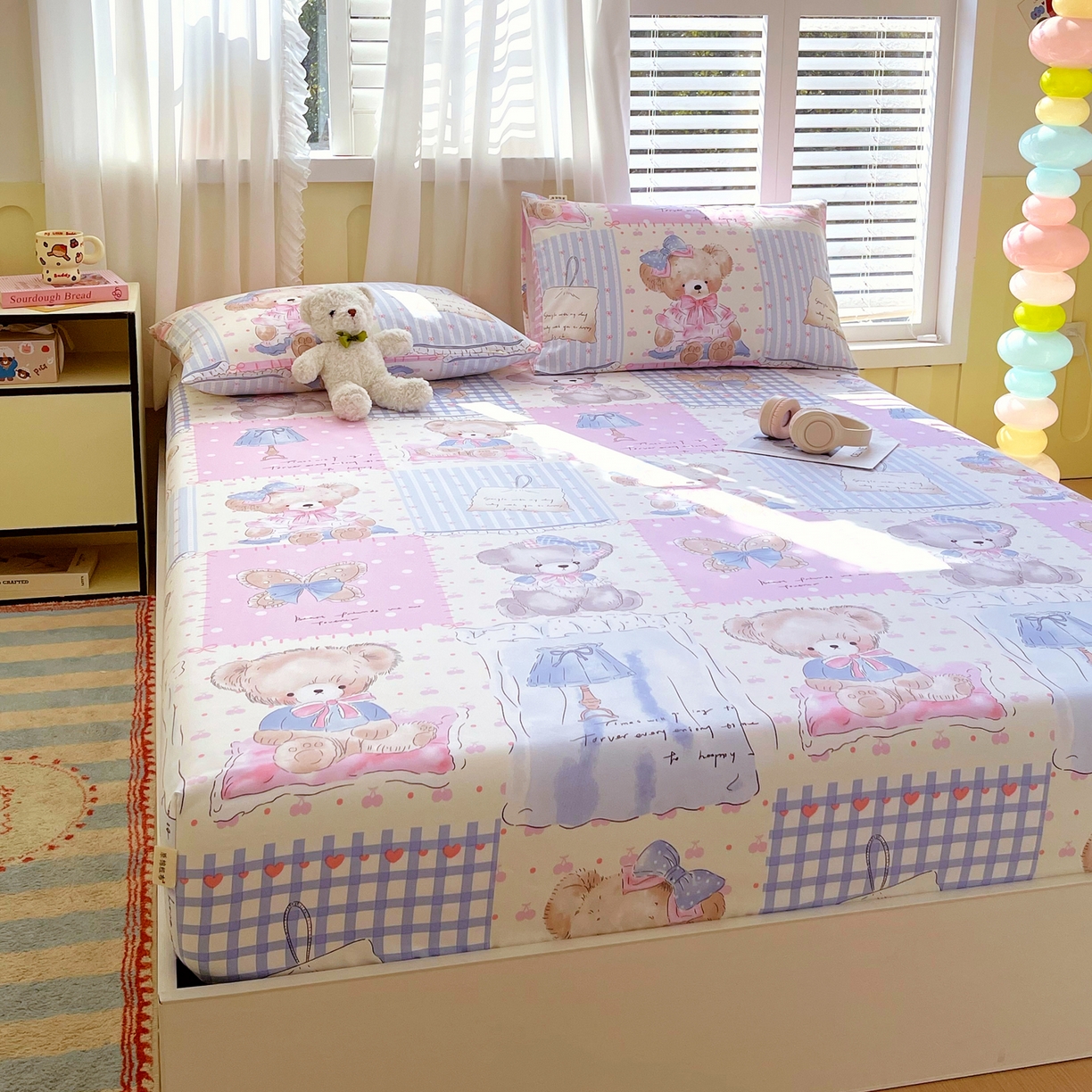 91家纺网 家纺一手货源 找家纺 金鑫汇家纺 2026新款全棉老粗布单品床笠系列 熊熊精灵