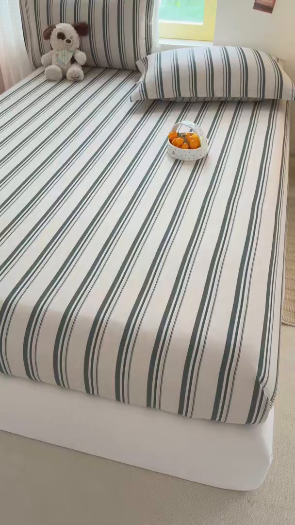 91家纺网 家纺一手货源 找家纺 壹贝家纺 2026新款全棉印花床笠系列 条纹