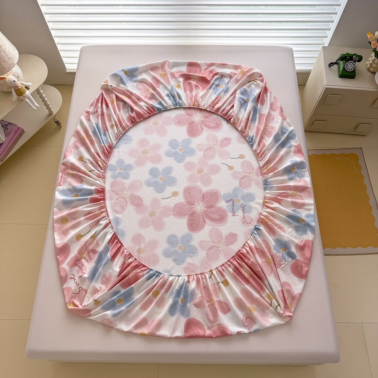 91家纺网 家纺一手货源 找家纺 壹贝家纺 2026新款全棉印花床笠系列 夕颜花开