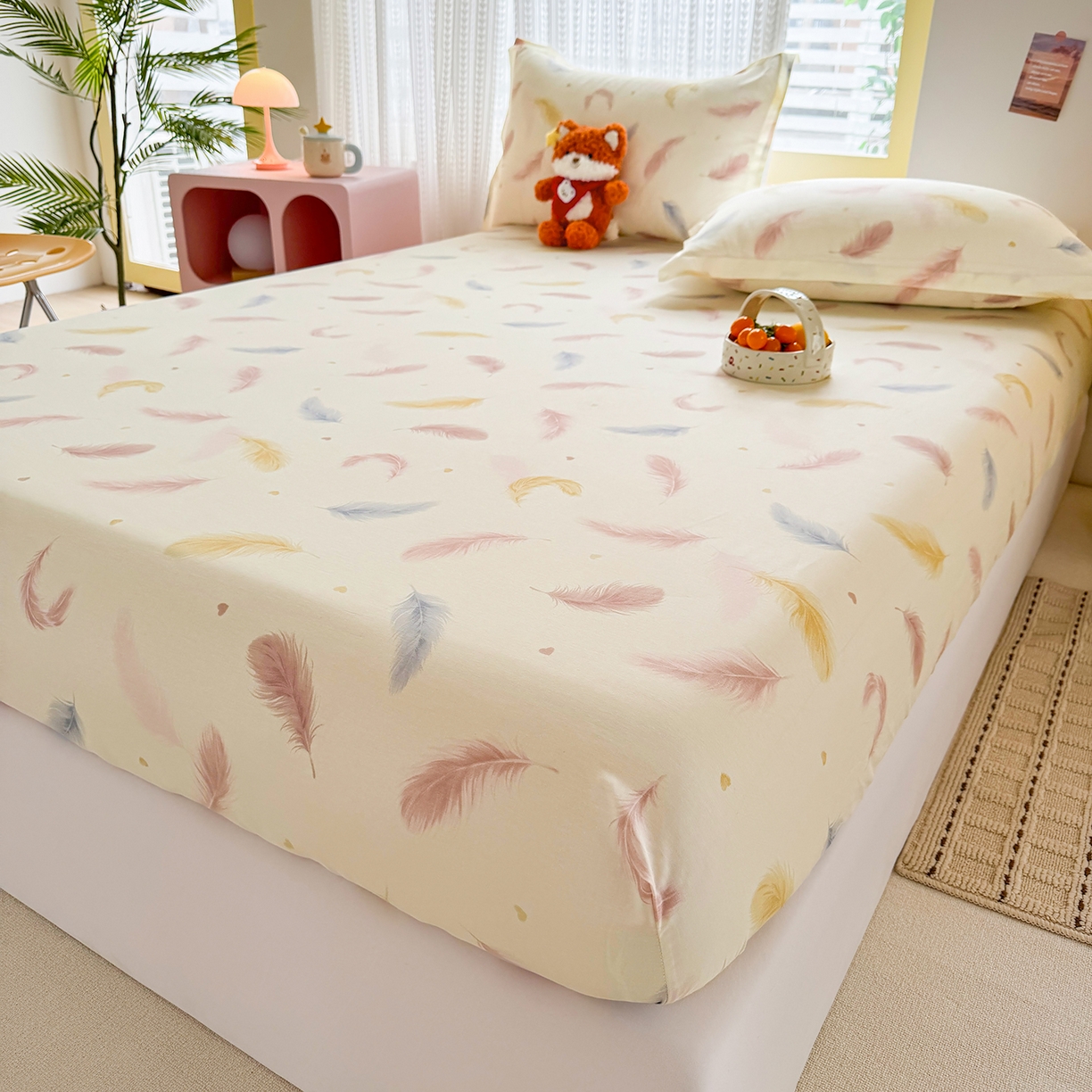 91家纺网 家纺一手货源 找家纺 壹贝家纺 2026新款全棉印花床笠系列 仙羽