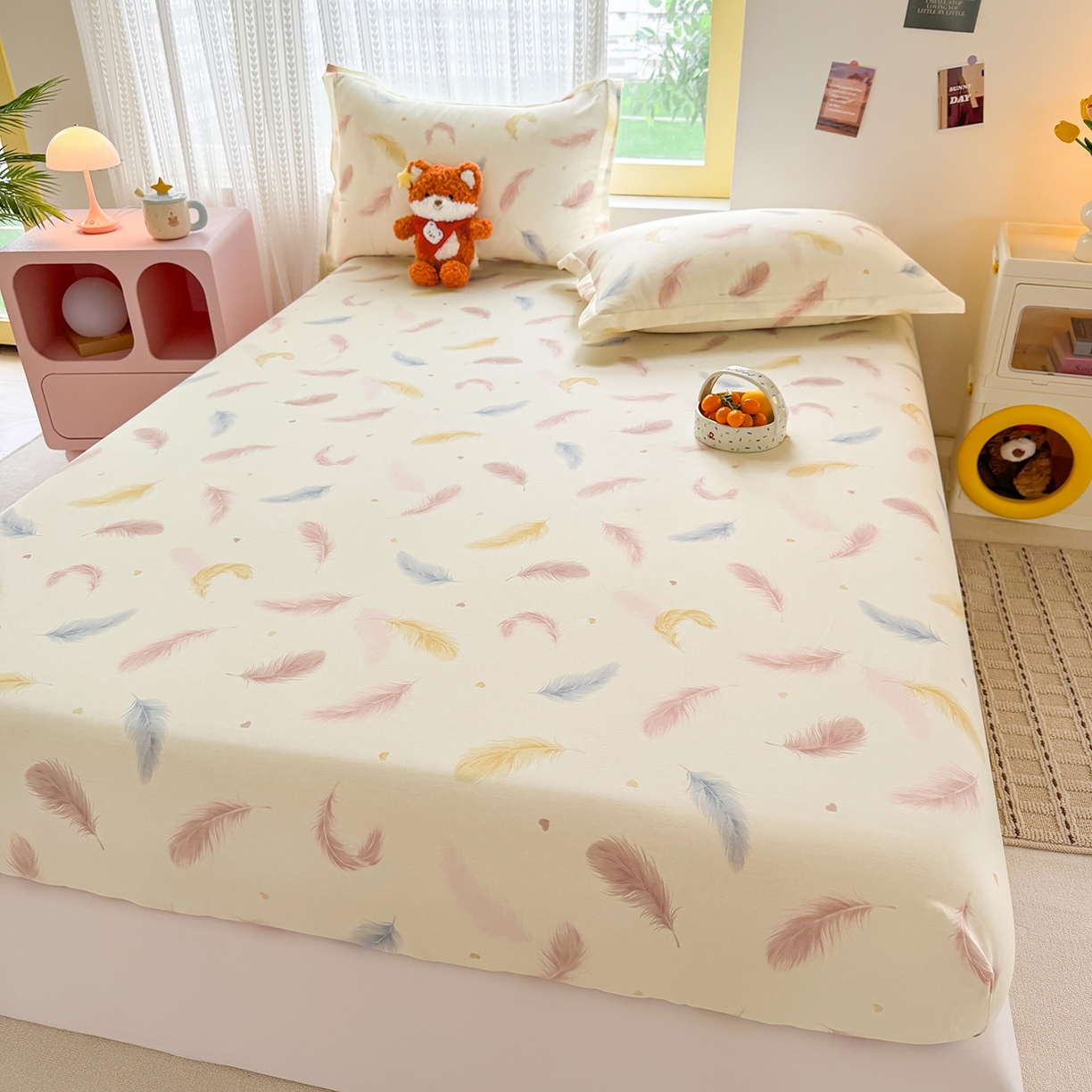 91家纺网 家纺一手货源 找家纺 壹贝家纺 2026新款全棉印花床笠系列 仙羽