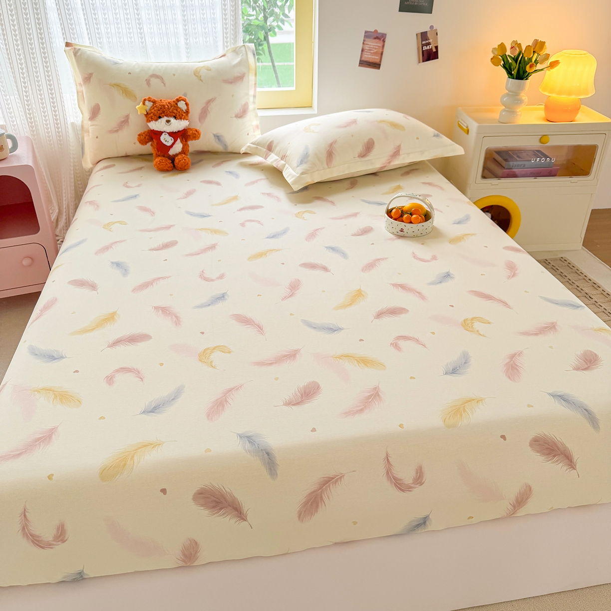 91家纺网 家纺一手货源 找家纺 壹贝家纺 2026新款全棉印花床笠系列 仙羽