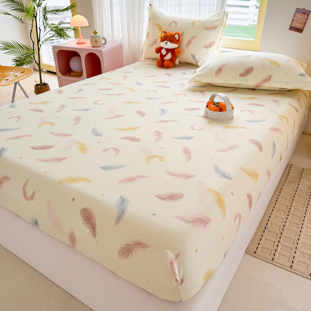 91家纺网 家纺一手货源 找家纺 壹贝家纺 2026新款全棉印花床笠系列 仙羽