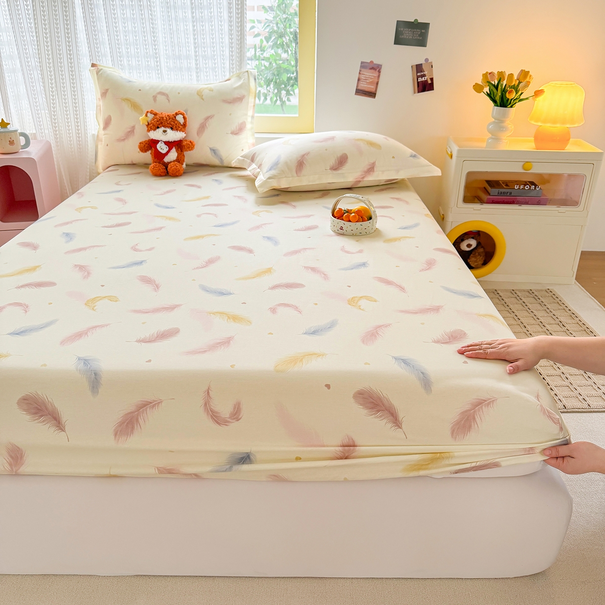 91家纺网 家纺一手货源 找家纺 壹贝家纺 2026新款全棉印花床笠系列 仙羽