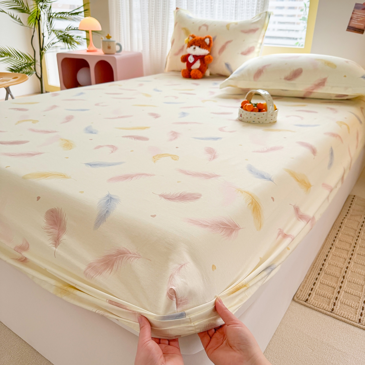 91家纺网 家纺一手货源 找家纺 壹贝家纺 2026新款全棉印花床笠系列 仙羽