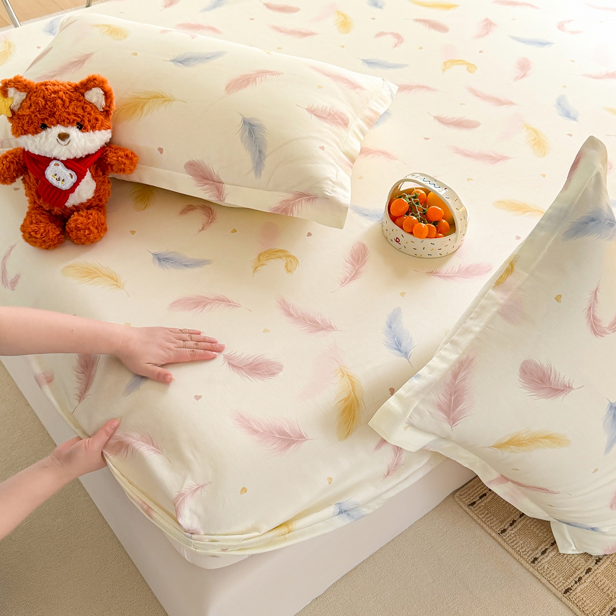 91家纺网 家纺一手货源 找家纺 壹贝家纺 2026新款全棉印花床笠系列 仙羽